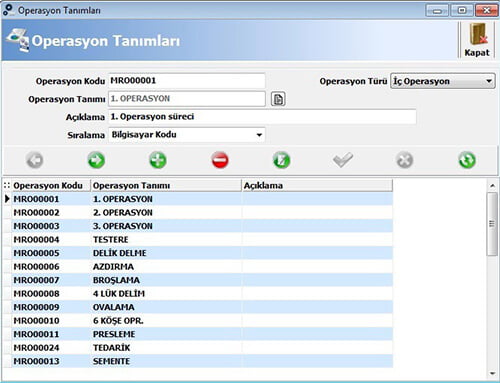 Akınsoft MRP Operasyon Tanımları